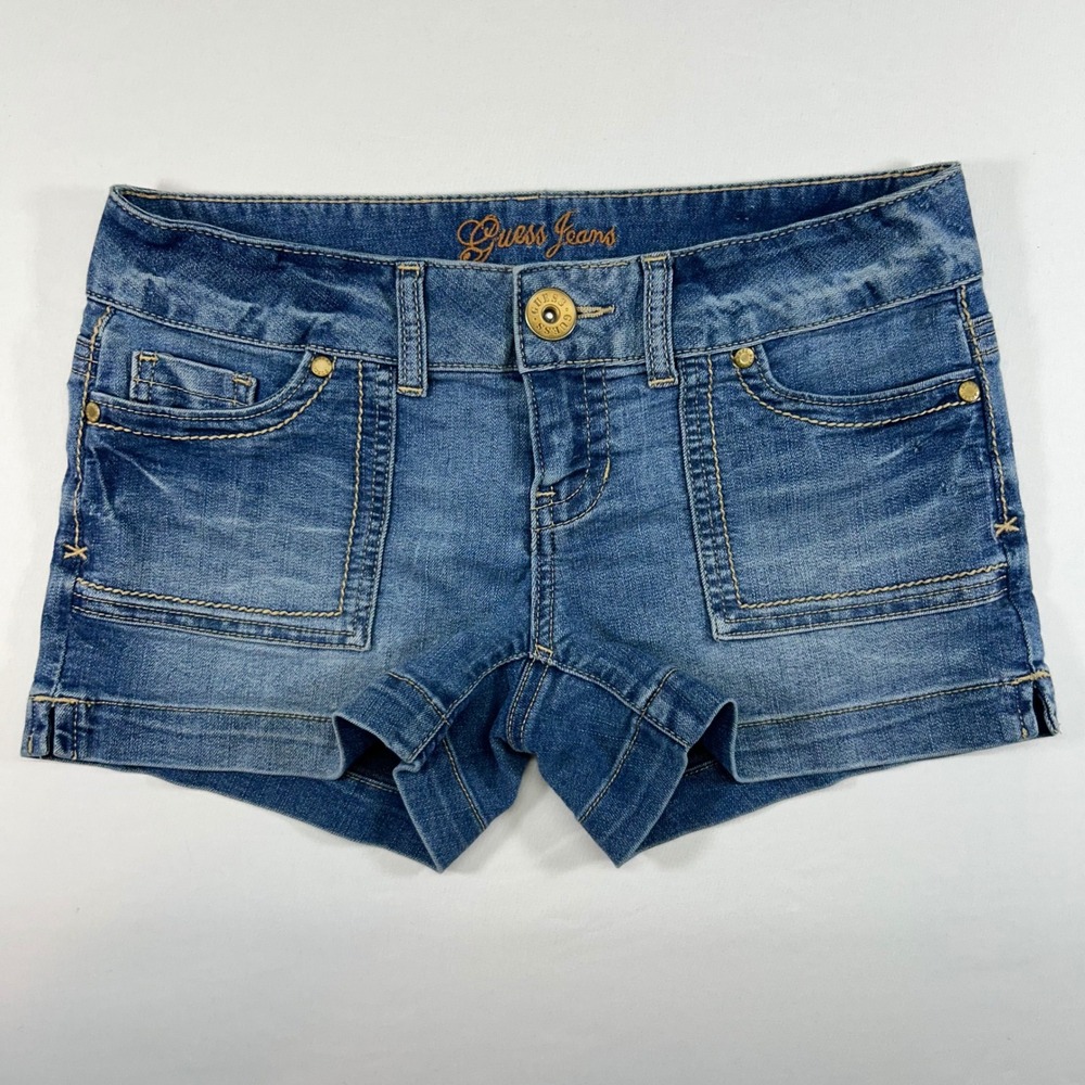 Guess Jeans Womens 26 Blue Denim Shorts Low Rise Patch Pocket 011011000000